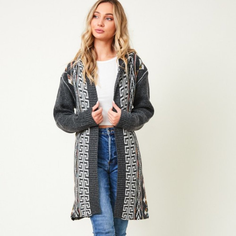 ON BLUE  Aztec BOHO cardigan sweater jacket hooded XS-3X top quality COATIGAN